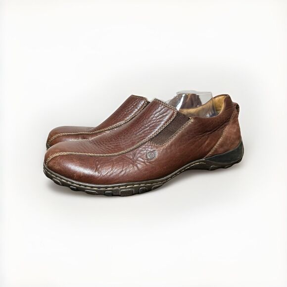 BORN Winfield Brown Pebbled‎ Leather Moc Loafers Slip On Shoes Men's SIZE 13 - Picture 1 of 13